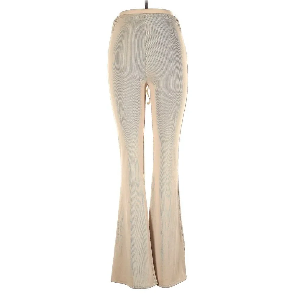 Berska Tan Ribbed O-Ring High Rise Flared Pants